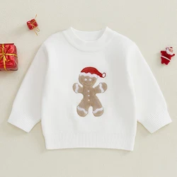 Suefunskry Baby Girls Boys Christmas Sweater Long Sleeve O-Neck Gingerbread Embroidery Knit Pullover Fall Winter Knitwear Tops