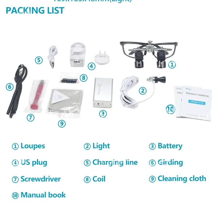 Ergo loupes, Dental Treatment Loupes, 5W Dental Oral Examination Light, Glasses Style Ergo Loupes Large Capacity Battery