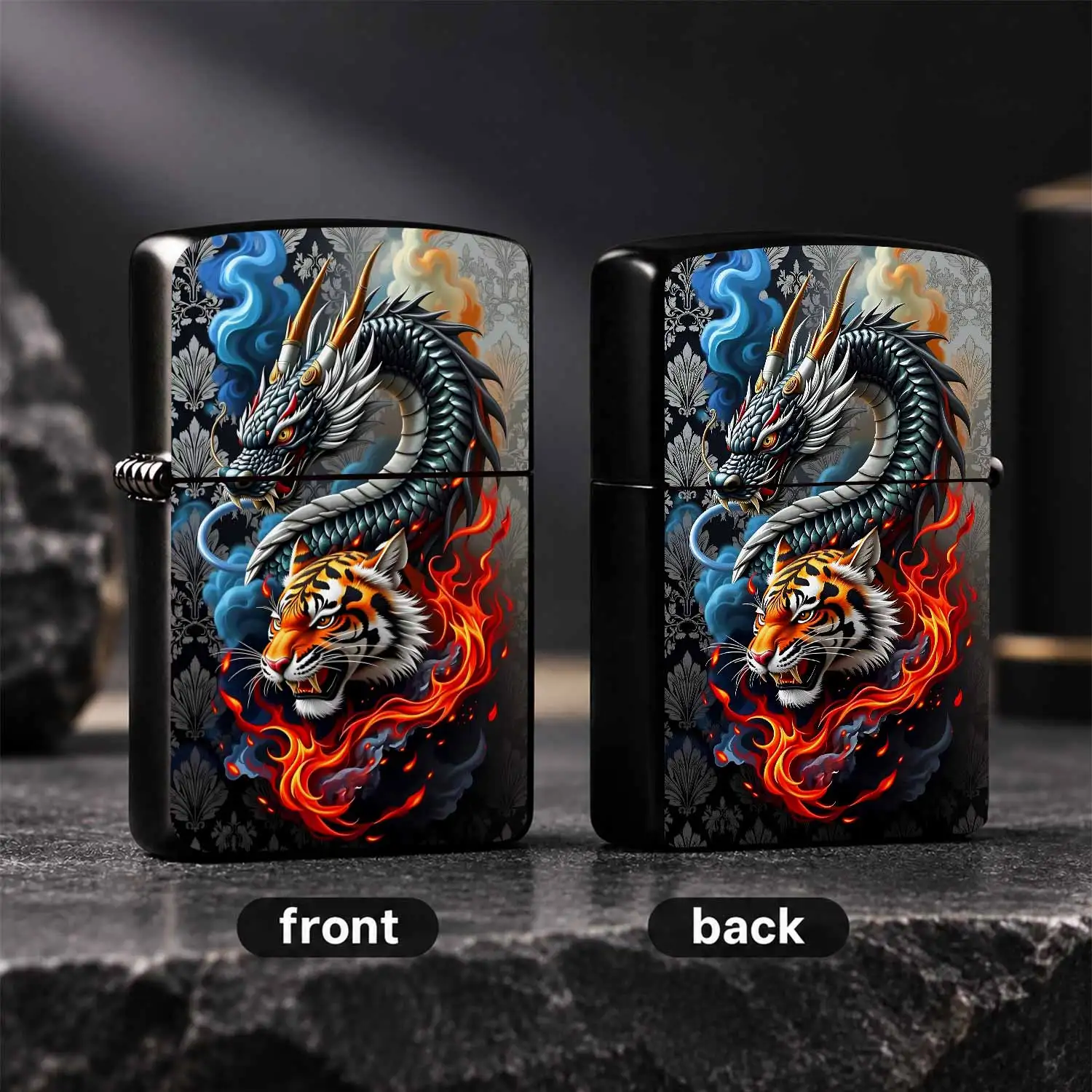 Creative Dragon Tiger Pattern Lighter, Auspicious Eastern Aesthetic Art Ornament, Cool Flame Cloud Decor, Full Scene Portable Stylish Accessory, Ideal Gift for Gifting, Exquisite Trendy Decorative Piece for Daily Use A Humorous And Interest