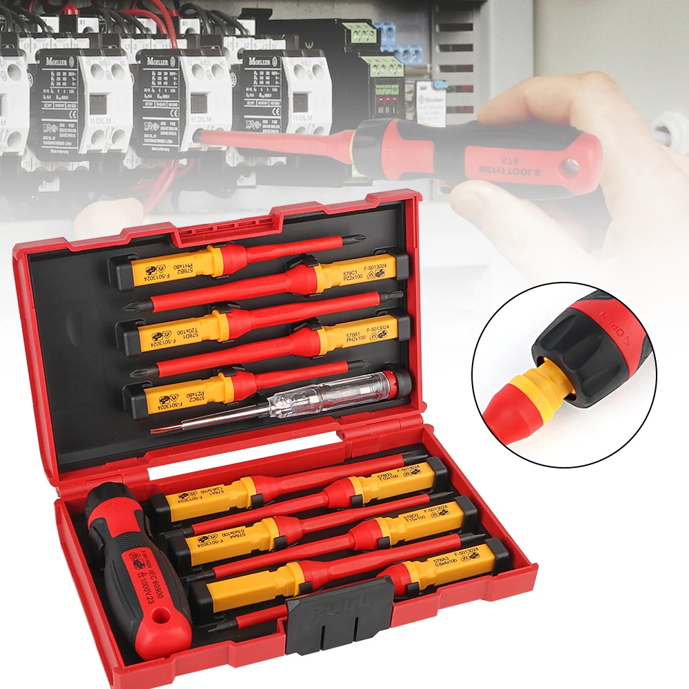 

Electronic Insulated Screwdriver kits Household Circuit Tool Isolated Current 12PCS Cross Plate Screwdriver with Box