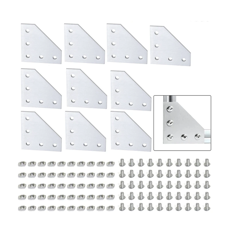 Aluminum Alloy T Slot L Shape Joining Plate and M5x8 Hex Screw and  T Nut  Aluminum Profile 2/5/10/15Pcs