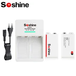 Soshine 2PC 9V 6F22 680mAh Rechargeable Battery and 2 Slots Smart EU Battery Charger LiFePO4 Li-ion Ni-MH Batteries Charger Toy