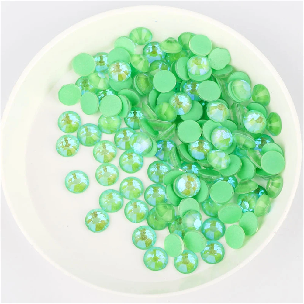 SS4-SS30 Mocha Glass Glue On Round Rhinestone Glitter Flat back Green Stones Non Hot fix Rhinestones for Diy Crafts Decoration