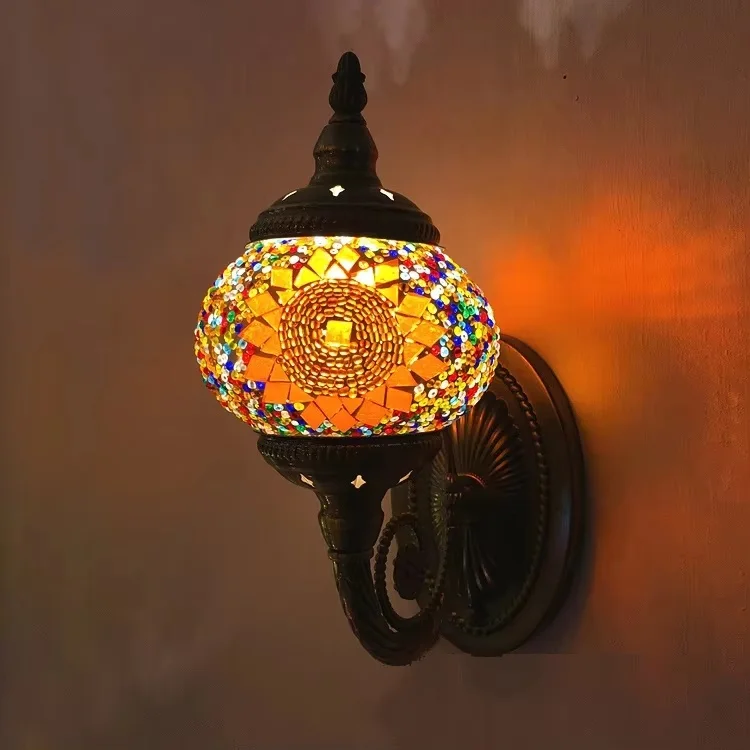 New Mediterranean Style Art Deco Turkish Mosaic Wall Lamp Handcrafted Mosaic Glass Romantic Wall Light