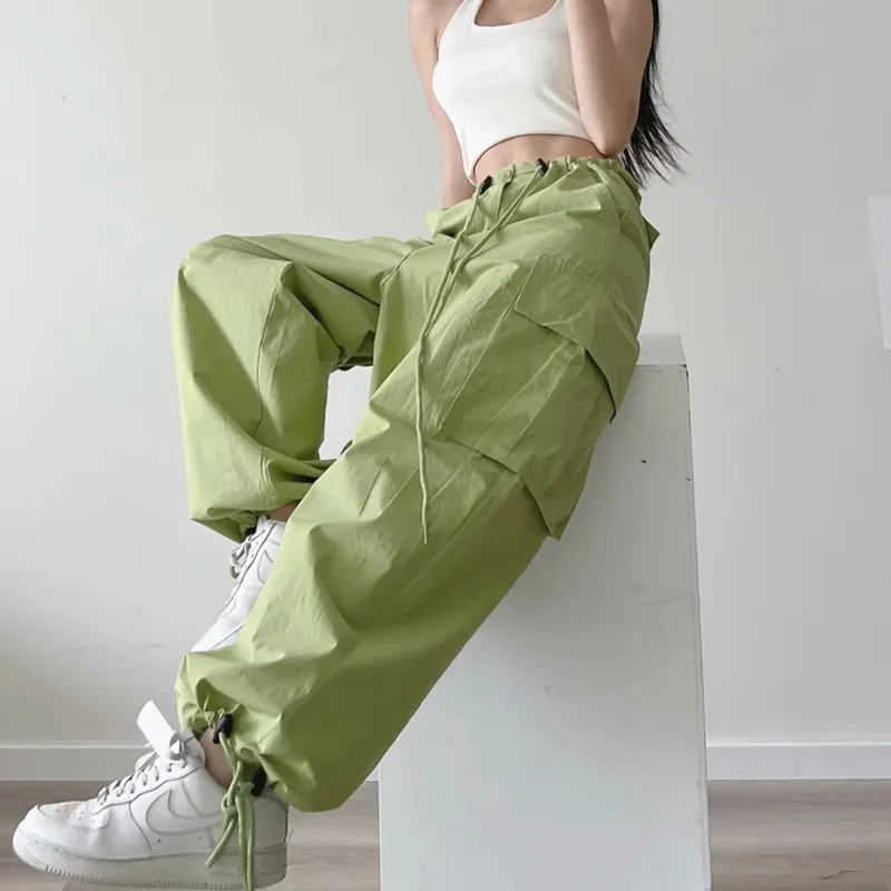 

High Waist Side Pocket Cargo Pant Women Casual Wide Leg Loose Baggy Streetwear Boyfriend Trousers Solid Y2k Overall Jeans 2023