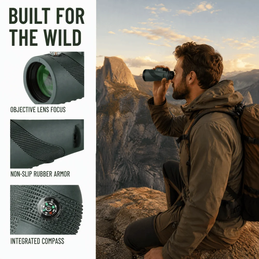 High Power Monocular Telescope Large Aperture 10X High Power Monocular Ergonomically Shaped Low Light Vision Optical Accessory