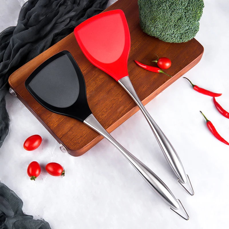 BBQ Silicone Wok Spatula Stainless Steel Cooking Turner Non-Stick Shovel Heat-Resistant Non-toxic Wok Turner Kitchen Accessories