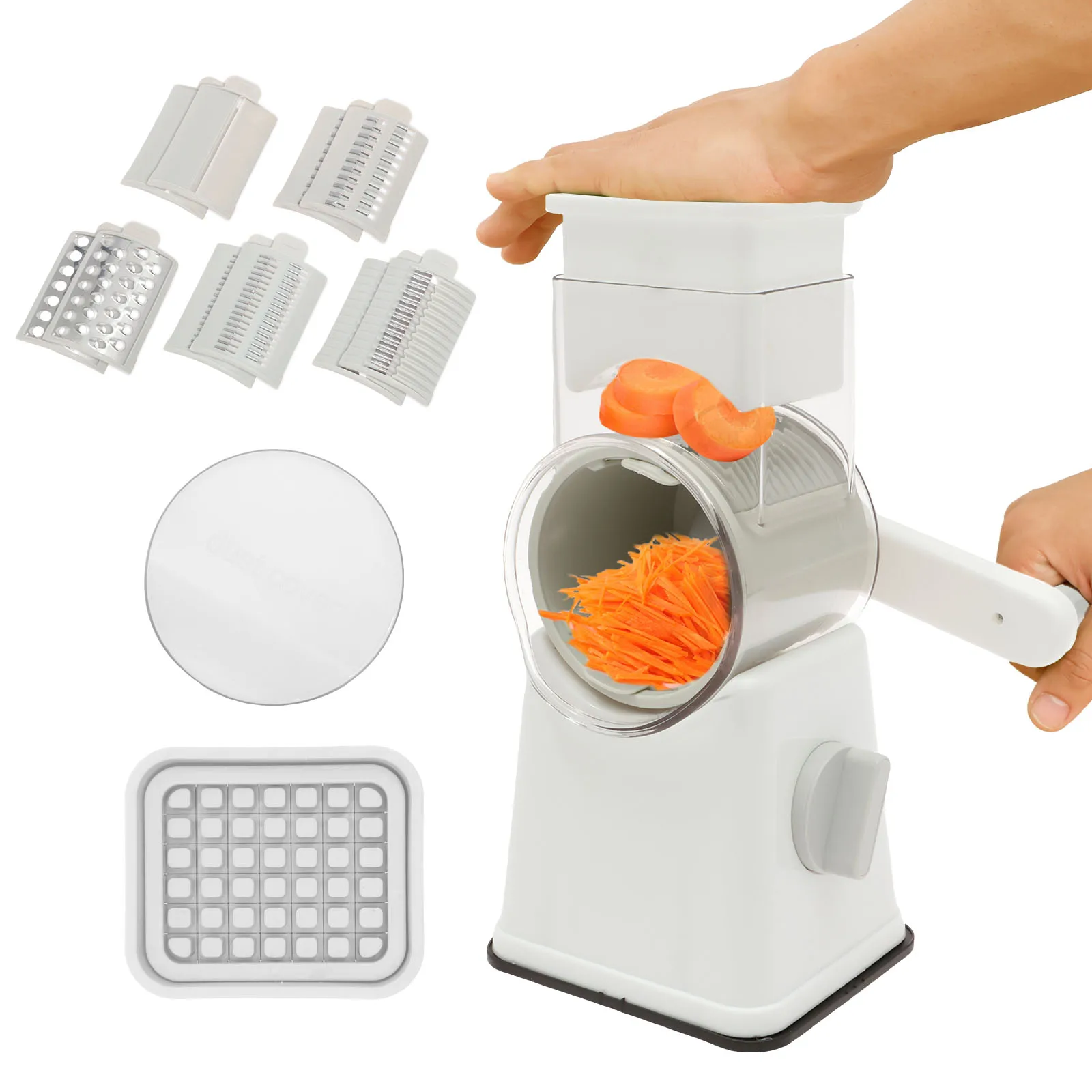 

1 Pc Rotary Cheese Grater Efficient Cheese Shredder Slicer with 12 Stainless Steel Changeable Blades Manual Rotary Carrot Cutter