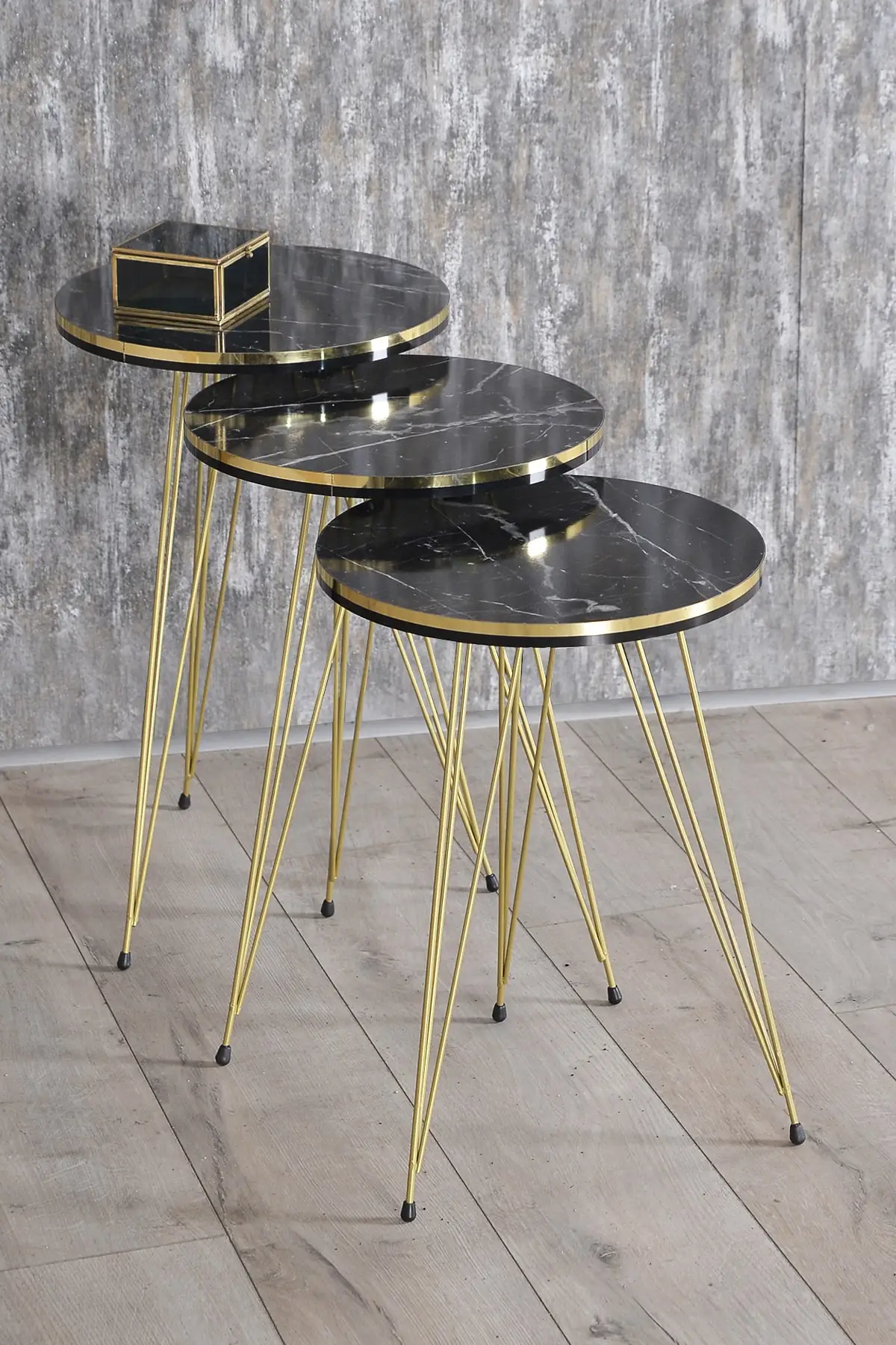 DOLBOVI Zigon Coffee Table And Coffee Table in the Middle Ellipse Set Wire Foot Double Gold Bendir Coffee Table