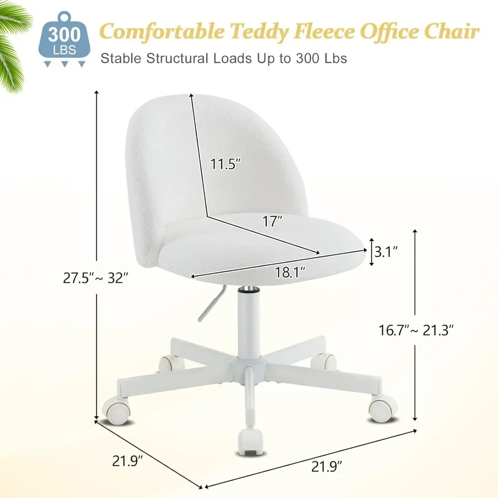 Candy Chair Armless Cute Desk Chair,Comfy Small Office Chair with Wheels,Vanity Chair with Lumbar Support.