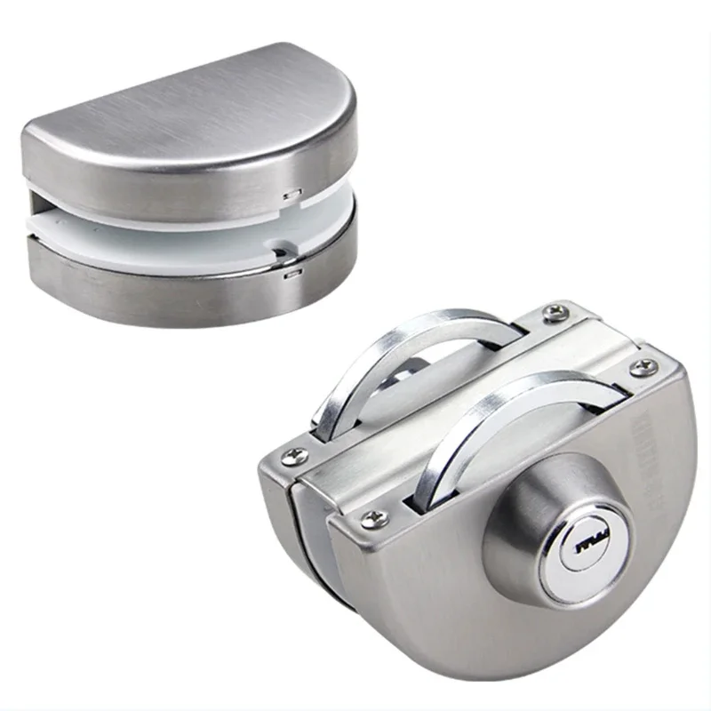 Glass Door Lock Stainless Steel Double Bolts Swing Push Sliding Control No Drill Anti-Theft Security Lock with Keys