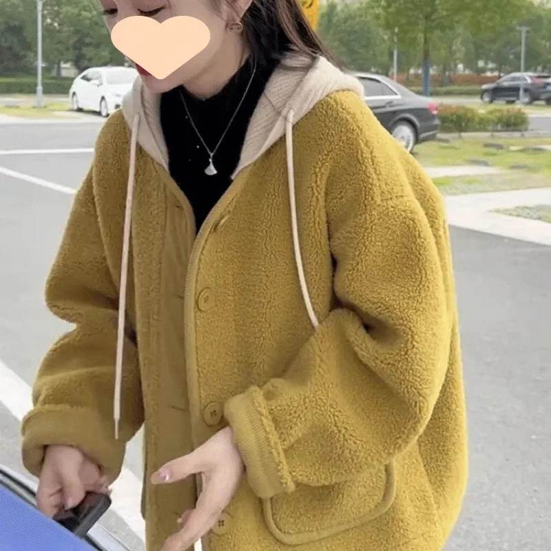 

Thickened hooded jacket for women's autumn and winter new style loose fit slimming and age reducing versatile top