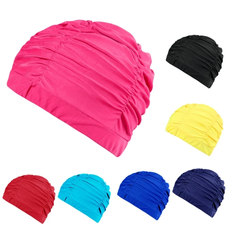  652D Fabric Swim Caps Pleated Swimming Caps for Women Short/Long Hair Swim Caps Bathing Caps Elastic Comfort Swimming Caps