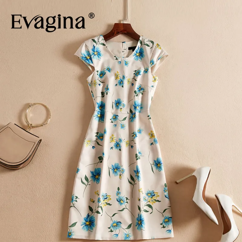 

Evagina New Fashion Runway Designer Dress Women's Garment Sleeved Elegant Printing High Street S-XXL Mini Dresses