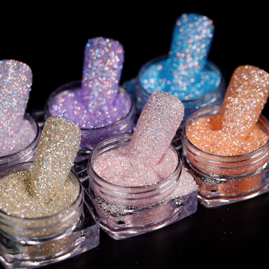 12pcs Reflective Flashy Nail Glitter Powder Iridescent Sugar Nail Glitter Colorful Candy Coat Powder DIY Chrome Manicure Decor #