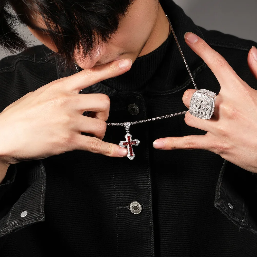 Hip Hop CROSSES Pendant Punk Style Trendy CZ Bling Iced Out Sweater Necklaces for Men Rock Jewelry Drop Shipping Suppliers