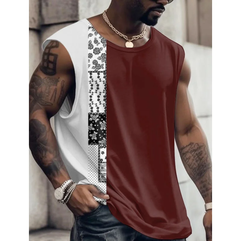 3D Printed Retro Striped Tank Tops For Man Colorful Splicing Pattern Tees Summer Casual Vest Oversized Sports Street Tank Top