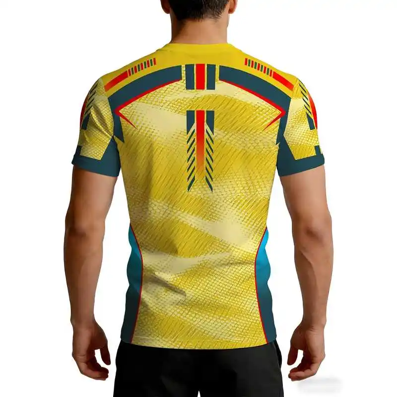 Men's High-Elasticity Quick-Dry Yellow Mesh Fitness Short SleeveTRed and blue diagonal striped sports shirt