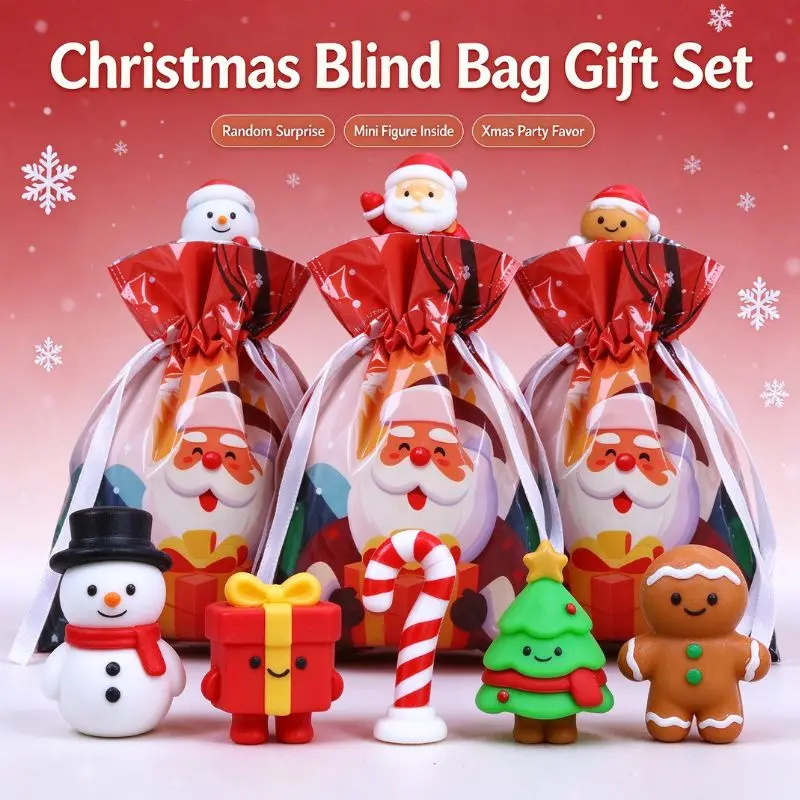 Christmas Mini Figures Blind Bag Set 5-24Pcs Random Santa Snowman Xmas Drawstring Gift Bag Kids Party Favor Holiday Surprise Toy view 5