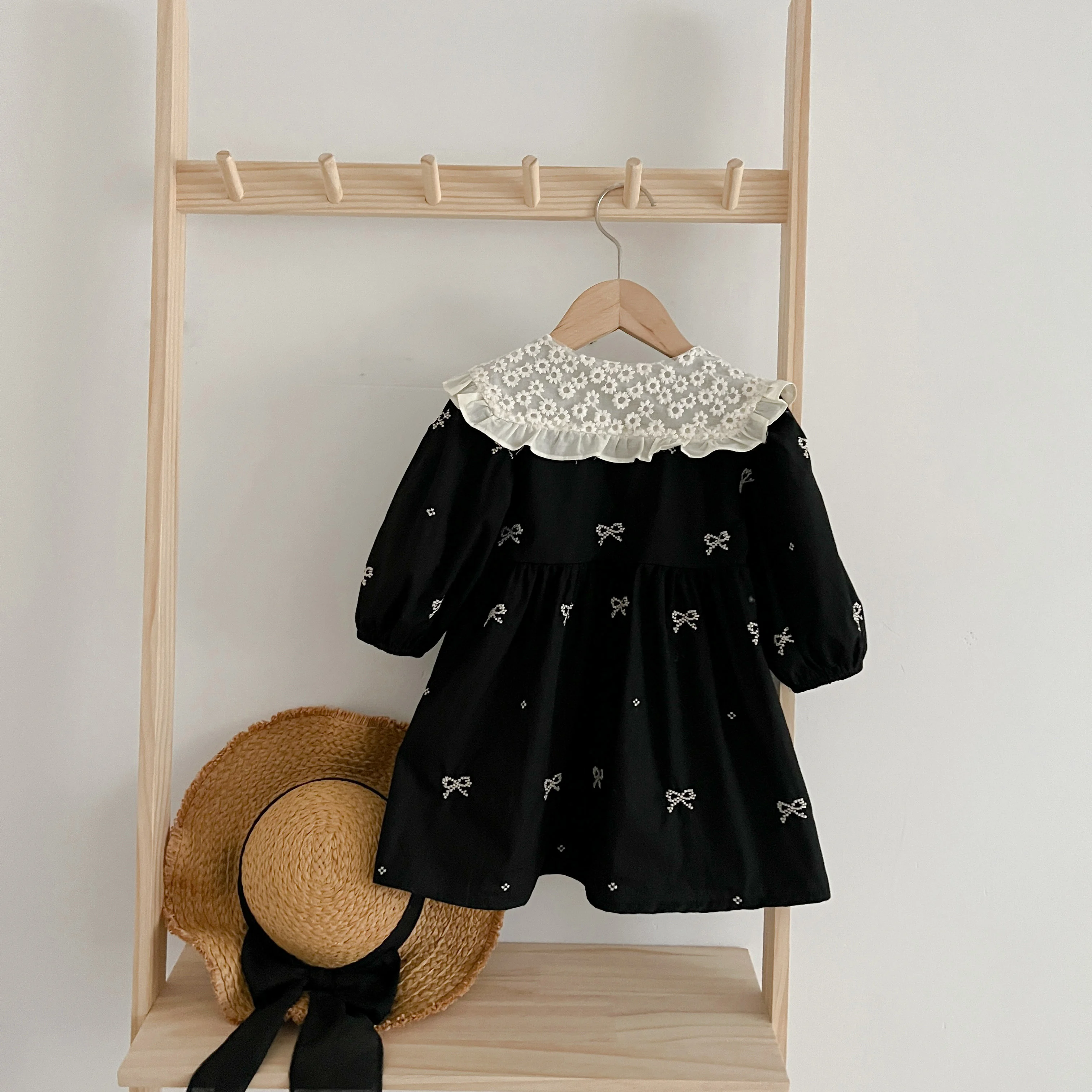 Herbst 0-6Yrs Mädchen Prinzessin Kleid Baby Mädchen Kleidung Kleidung Schmetterling Kragen Baby Mädchen Ein Stück Kleidung Stickerei Kinder Kleid – Detail 2