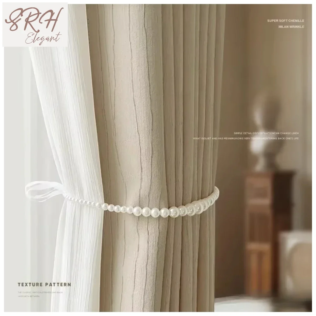 

Beige Luxury Chenille Jacquard Curtain Fabric Fully Blackout Bedroom Modern Simple Living Room Finished Product Beige Customized