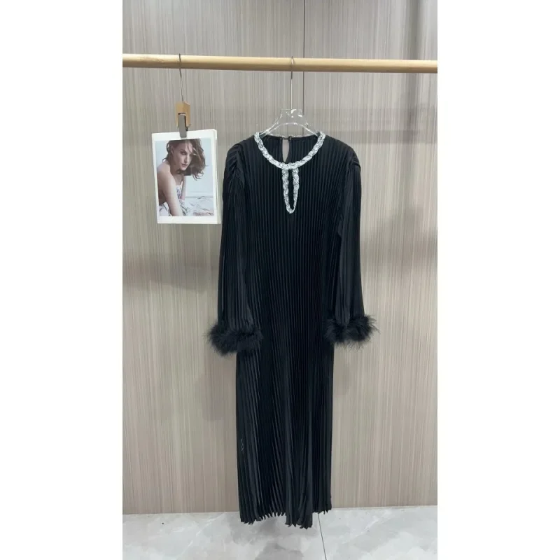 Gghk plissado feminino elegante vestido cor sólida com decote em v manga longa solto tamanho grande casual vestidos de festa à noite 2025 primavera novo