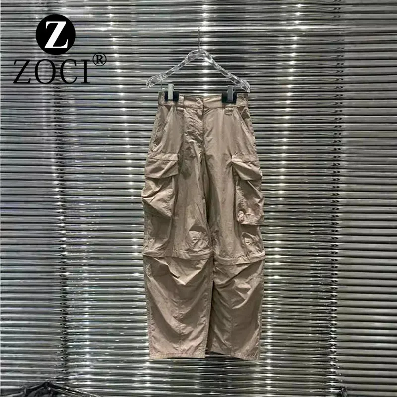 [ZOCI] 2024 Early Autumn New Letter Multi Pocket Sweet Versatile High Waist Wide Leg Workwear Casual Pants