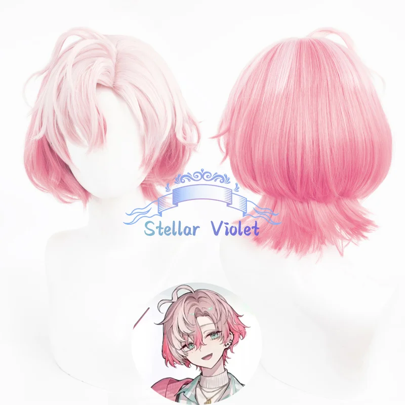 

Anime Fragaria Memories Merold Cosplay Wig Pink Mixed 35cm Short Heat Resistant Synthetic Hair Anime Party Wigs + Wig Cap