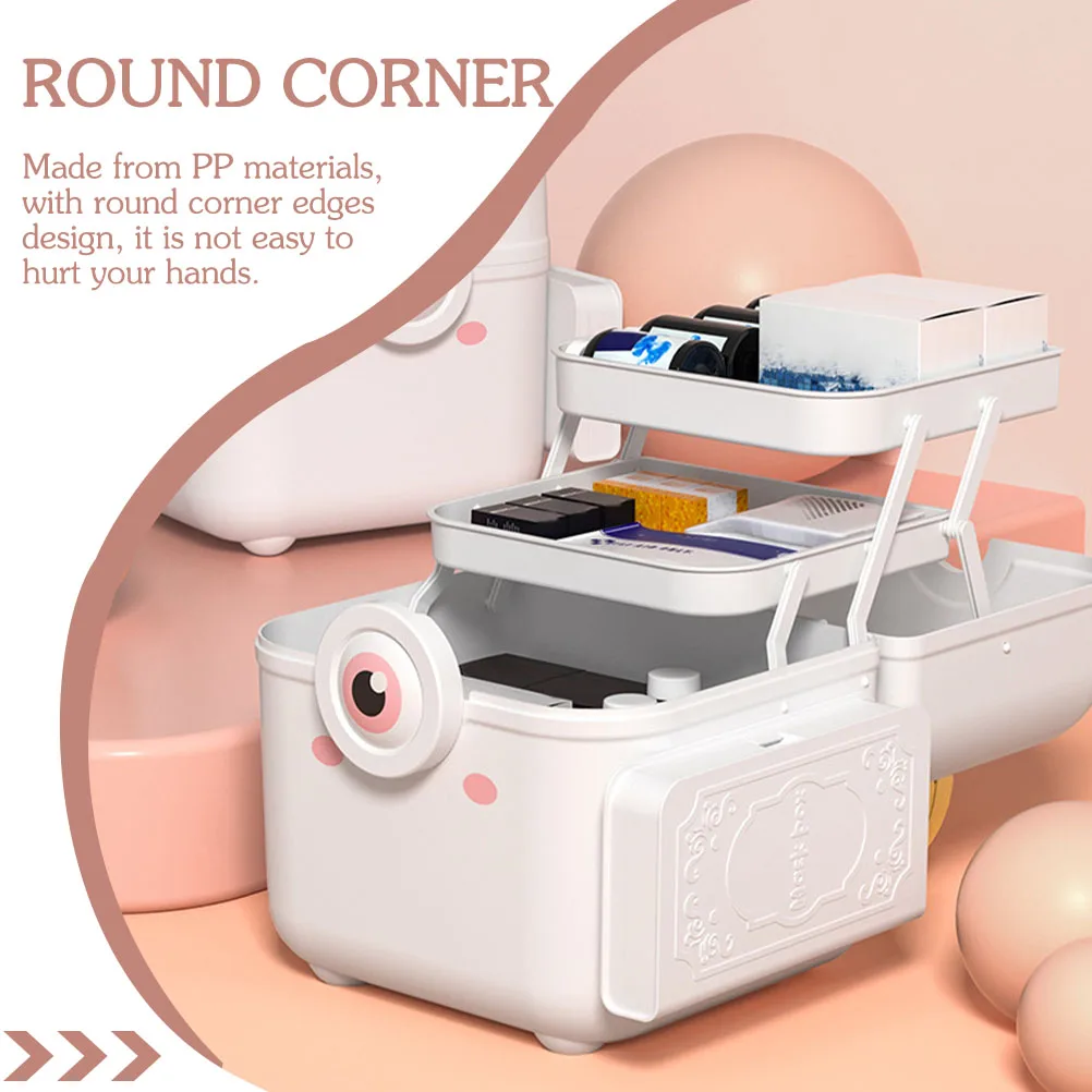 

Cartoon Family First Aid Box Empty Medicine Storage Container Handle Compartment Lightweight Portable Home School Kindergarten