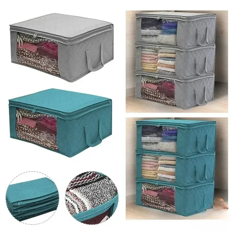 Large Capacity Quilt Storage Box Folding Non-Woven Closet Clothes Dust-Proof Storage Bag Home Blanket Pillow Organizer