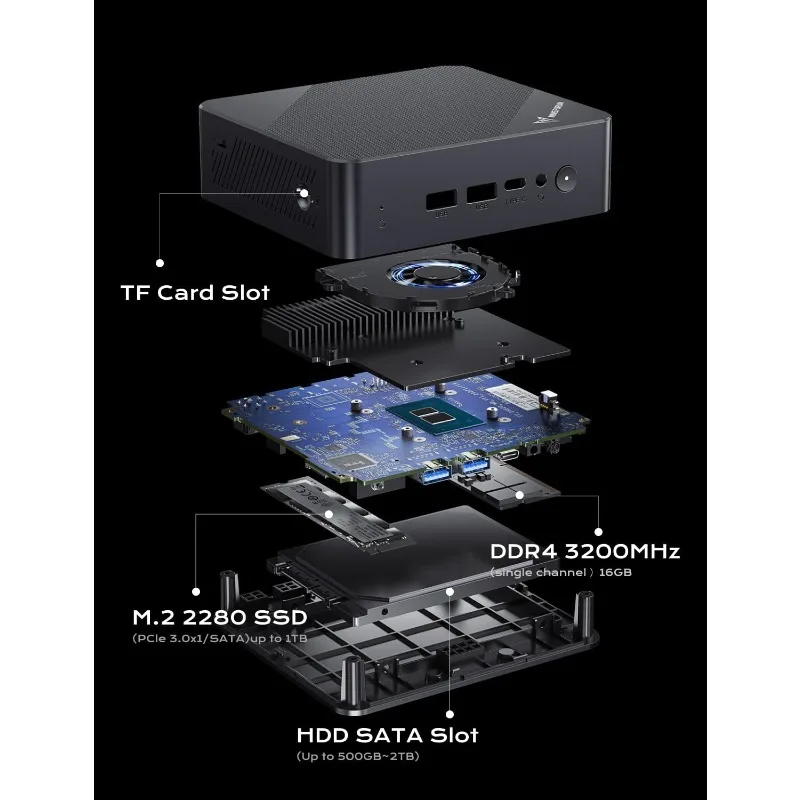 Mini PC UN100P, Intel 12e génération Alder Lake- N100, 16 Go DDR4 RAM 512 Go PCIe SSD, Mini PC de bureau 4K Triple affichage, 4x