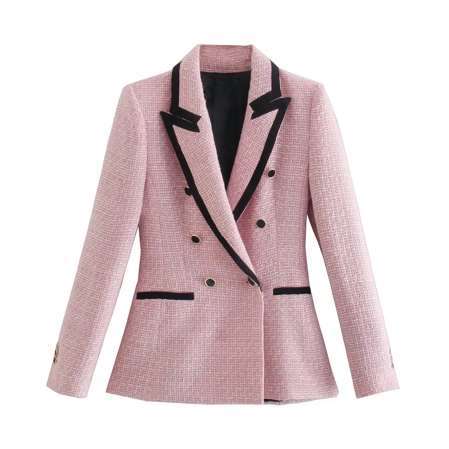 

Women's Pink Woolen Suit Jacket European American Style Spring Fashion Outerwear for Ladies