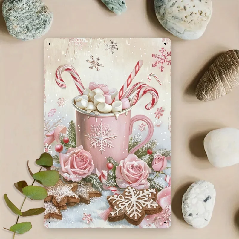 2D Flat - [2D Flat] Pink Hot Cocoa Vintage Wall Decor - 2D Printed Metal Sign - 8X12 Inches Suitable for Outdoor, Garage, Café,