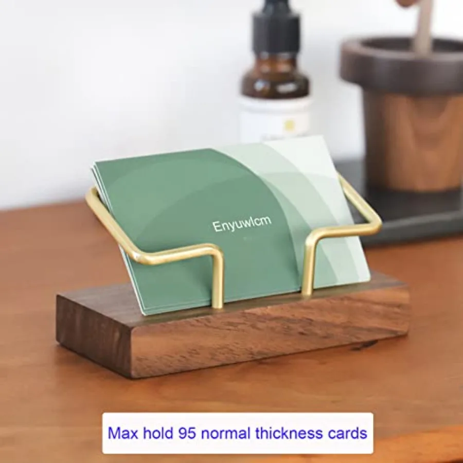 حامل بطاقات معدني مع حامل بطاقات سطح المكتب الخشبي للنحاس المزخرف مع حامل عرض بطاقات العمل الخشبية للمكتب مناسب لـ