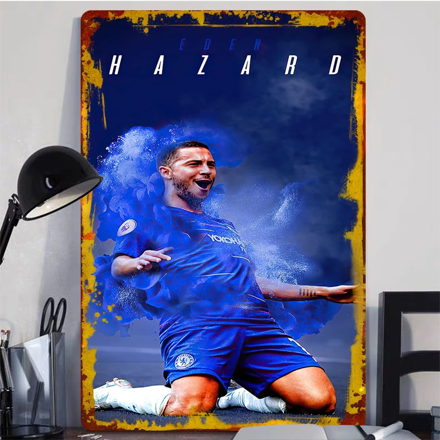 Eden Hazard Chelsea FC Legend Metal Poster Football Star Celebration Art Decor for Fans Room Wall Hanging