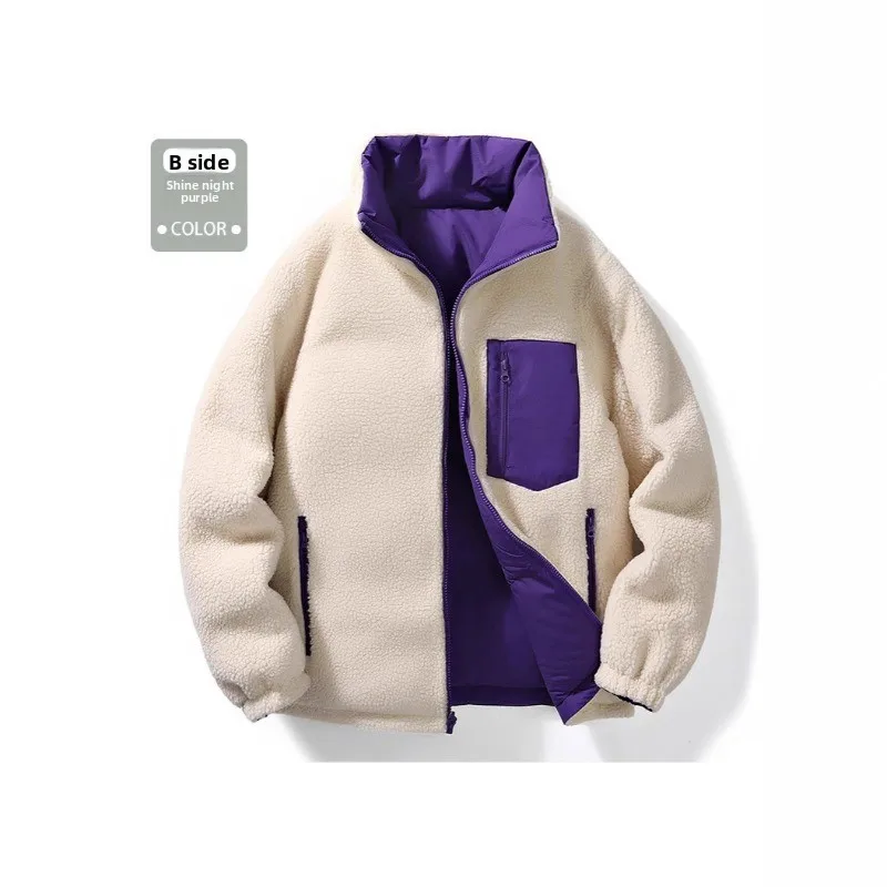 Winter Men's Double-sided Lambing Wool Cotton Coat Stand Collar Plush Thick Warm Large Waterproof Loose Jacket for Women