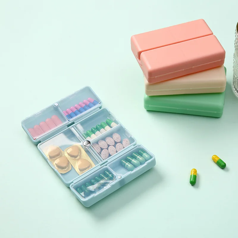 

Pill Box 7 Grids Portable Double Layer Mini Medicine Box Sealed Moisture Proof One Key To Open The Cover