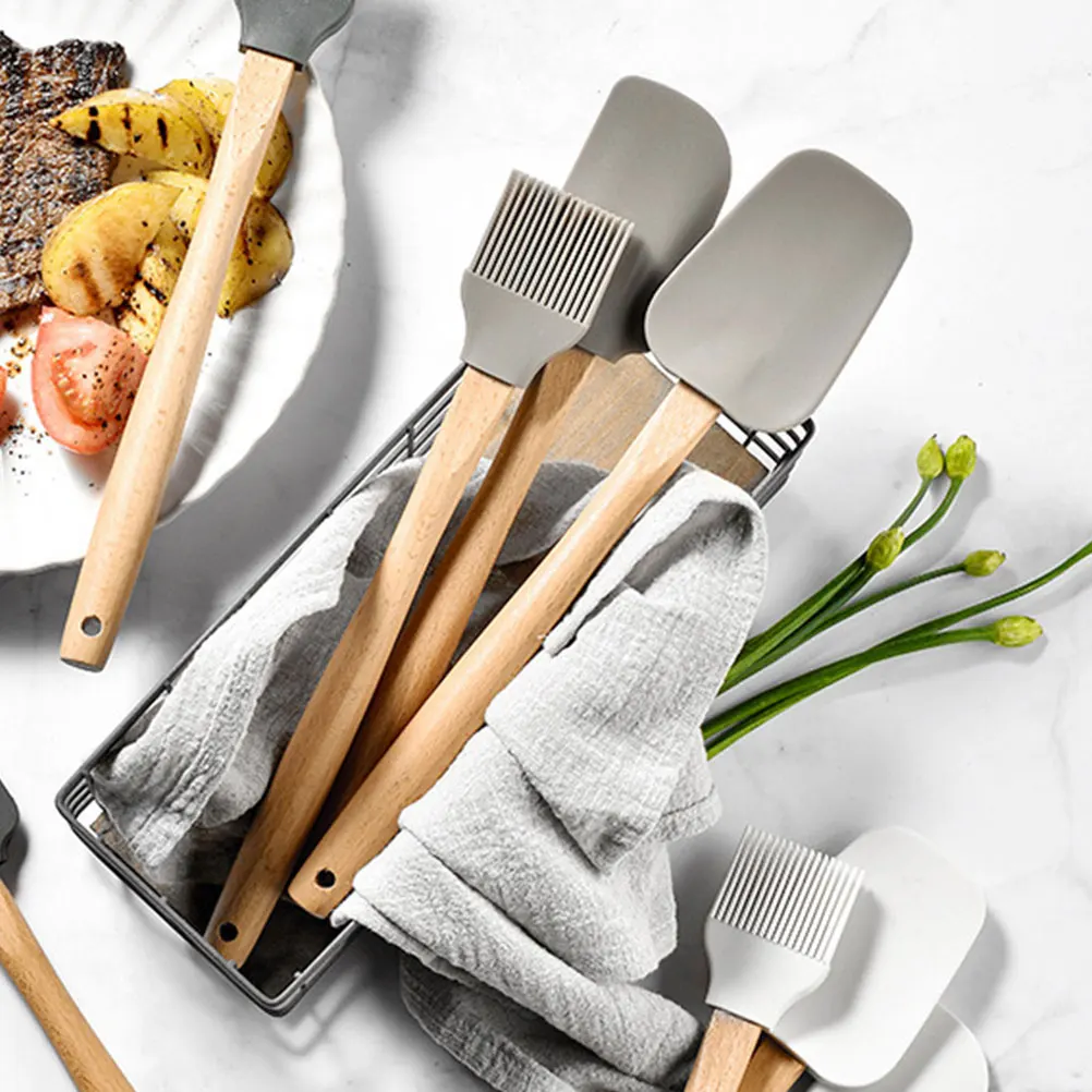 

1 set Silicone Spatula Set Icing Scraper Cake Decorating Baking Tools Cream Kitchen Gadgets Wooden Handle Easy Clean
