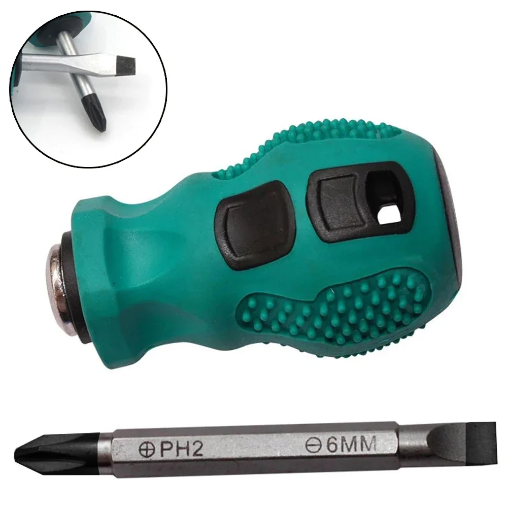 Dual-purpose Slotted Cross 2 In1 Magnetic Screwdriver Short Handle Cross Slotted Magnetic Screw Driver Repair Hand Tool
