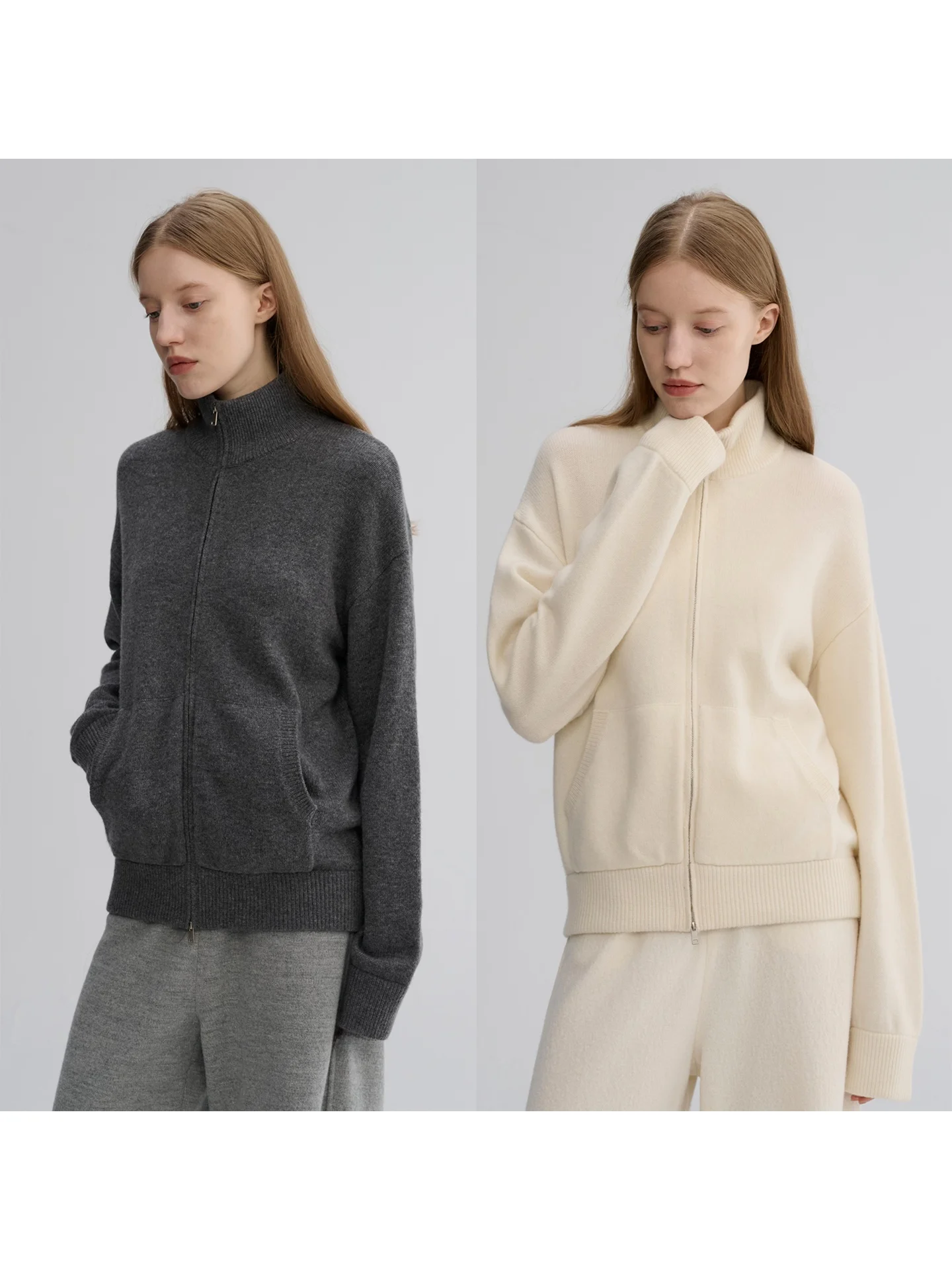 

Шерстяное вязаное пальто на молнии Maison Cecile: теплое, плотное, для повседневной носки, с воротником-стойкой, всесезонное, женская модная верхняя одежда