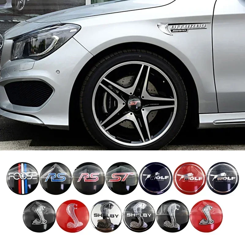 4PCS 56mm Car Wheel Center Hub Decal for Ford Foose RS ST Wolf Shelby Everest Kuga Explorer Fiesta Tire Rim Sticker Decoration