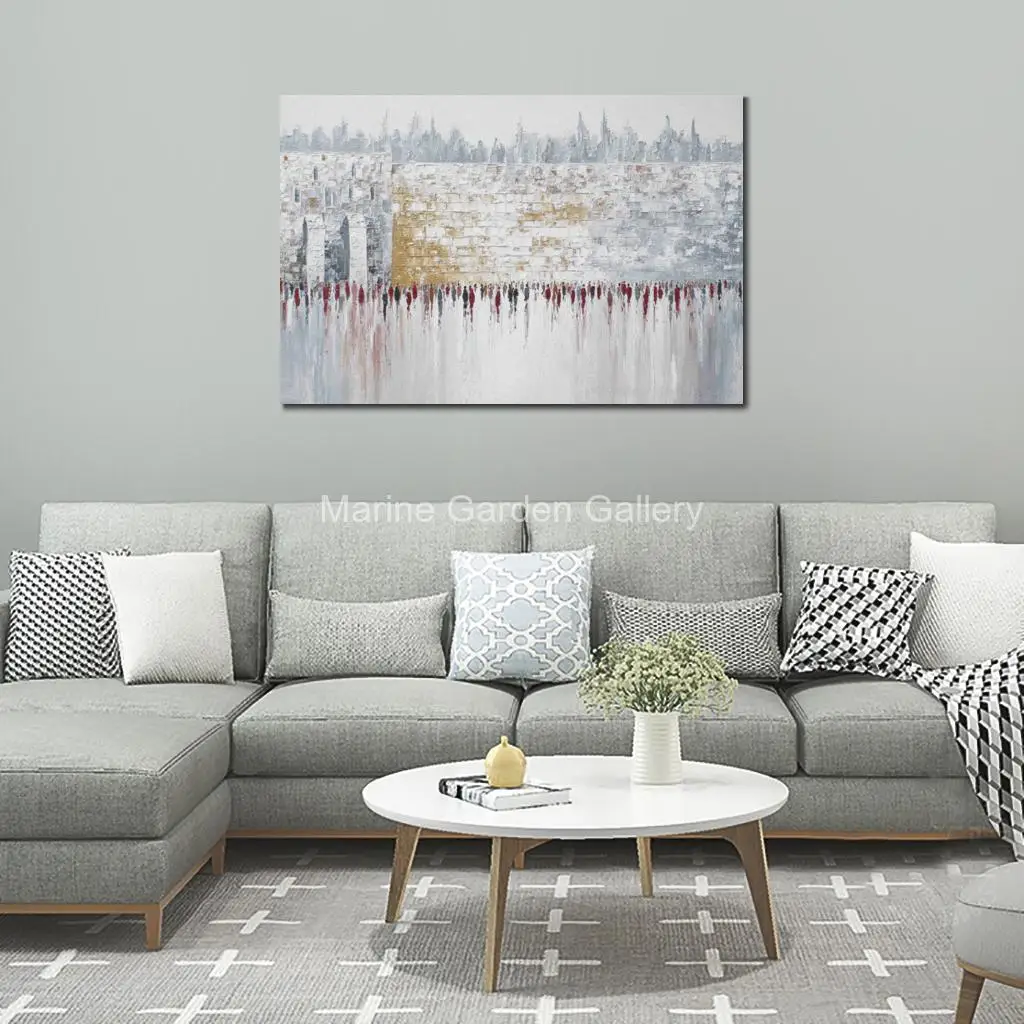 Abstract Kotel Canvas Art Large Textured Jerusalem Oil Painting Hand Painted Jewish Judaica Statement Wall Art Living Room Decor