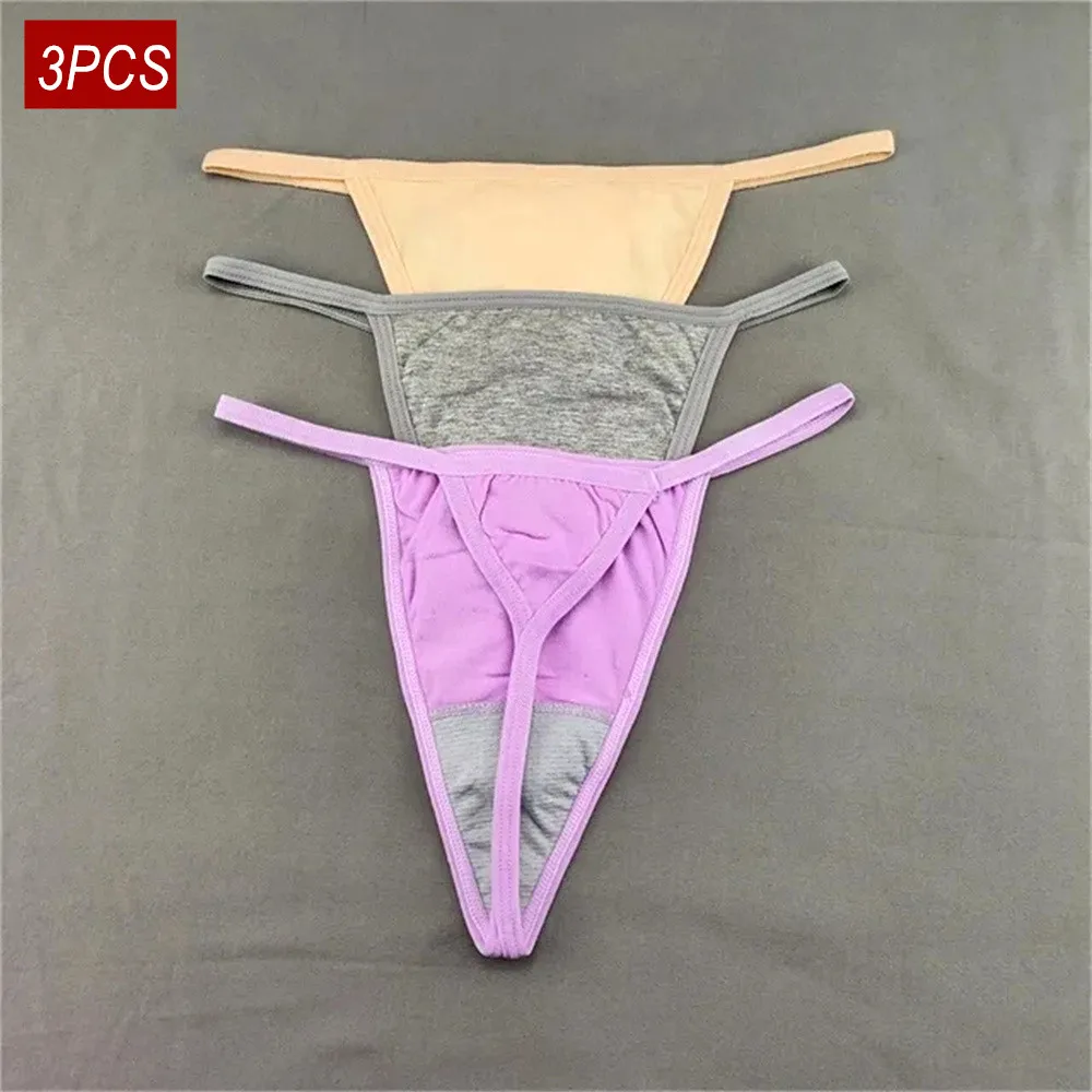 3 PCS Candy Color Cotton T-back Thong Women Pack Low Waist Thin Belt Ladies G-string Underwear Sports Sexy T-Pants