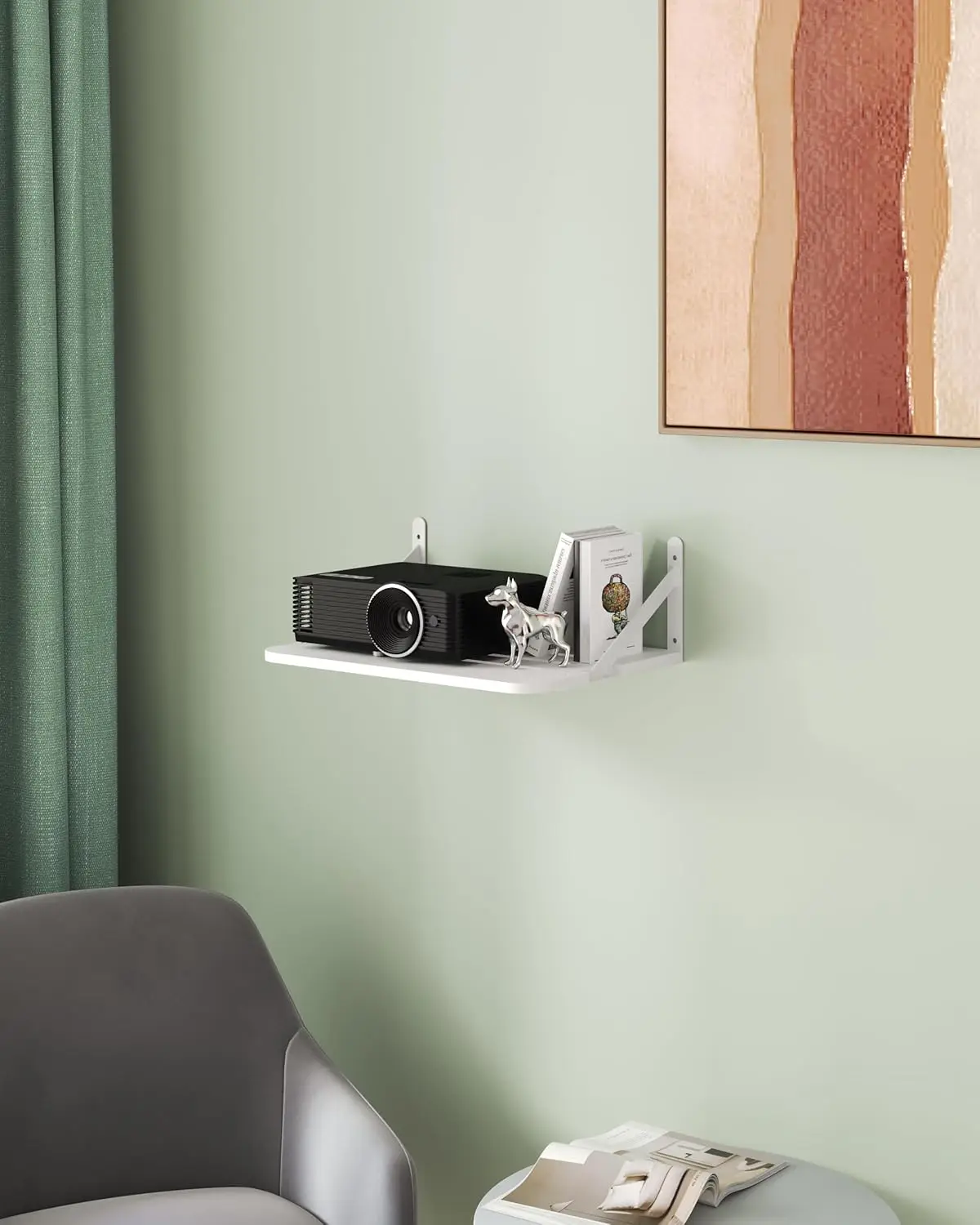 

Projector Shelf Wall Mount, Floating Modem Router Holder Stand, Max 10lb Load, White
