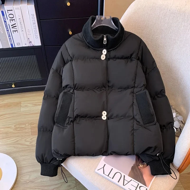 Winter Woman Jacket 2024 New Stand Collar Zipper Pockets Straight Thick Padded Coat Female Fashion Winter Outwear Woman Clothes