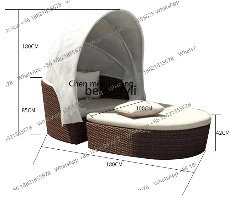 HOutdoor courtyard balcony recliner beach bed rattan bed terrace outdoor leisure sofaH
