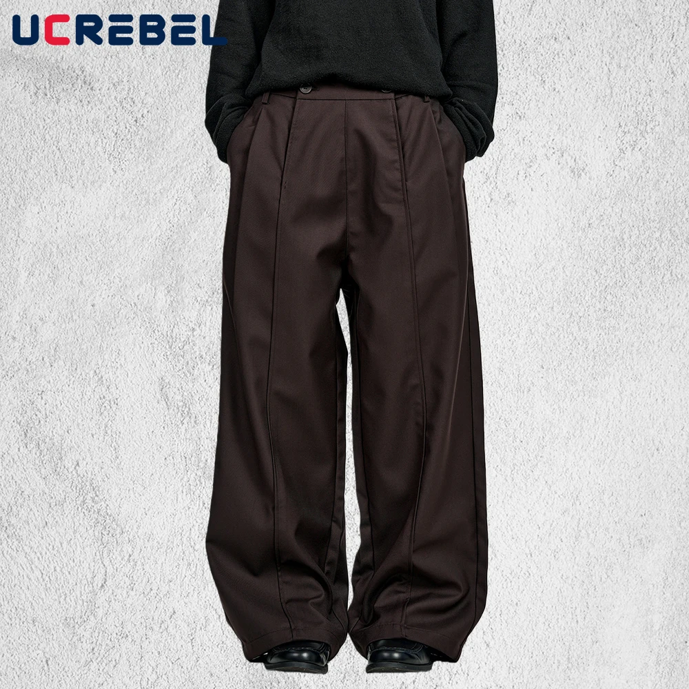 

Сплошной цвет сращенные костюмные брюки мужские ретро уличные мешковатые широкие прямые повседневные брюки мужские