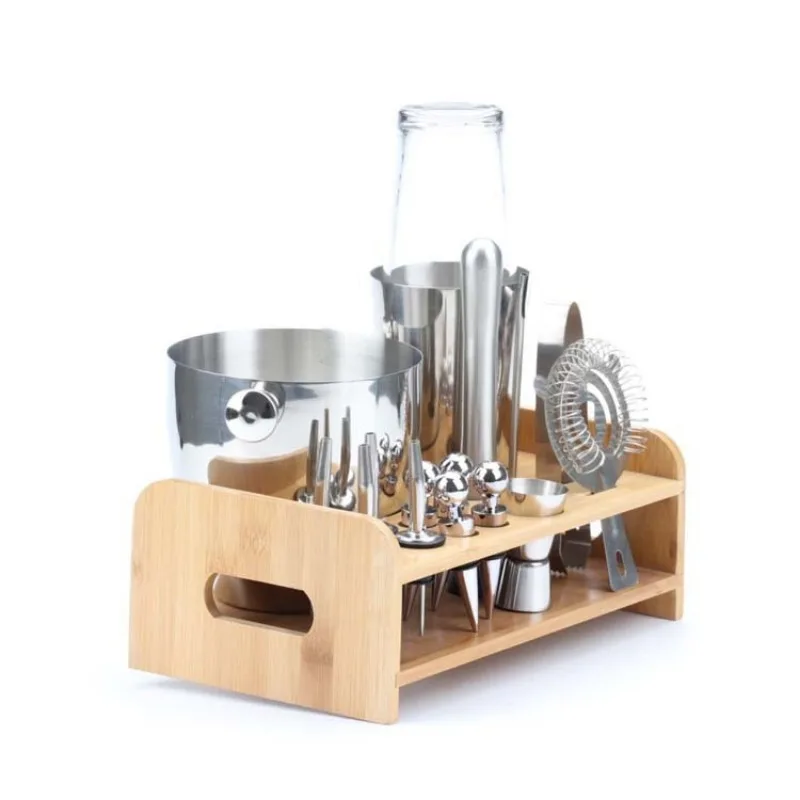 High-quality professional bamboo and wood bartender set handmade brackets bar tools and food storage and containers