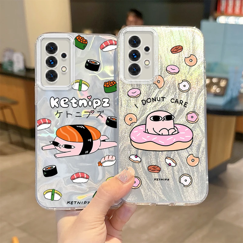 Cute Sushi K-Ketnipz Phone Case For Samsung Galaxy S25 S24 S23 S22 S21 Plus Ultra S24 FE A73 A72 A55 A54 A53 Hard Gradient Cover