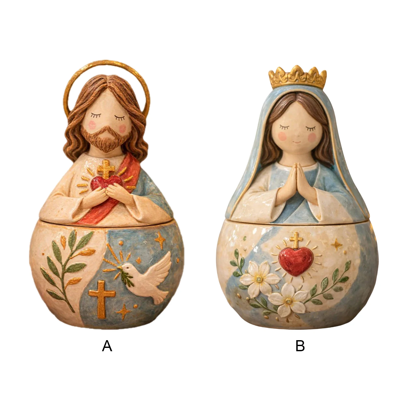 Religious Figurine Holder Multi-Function Christian Keepsake Case Resin Crafts Ornament for Prayer Box Storage&Religious Gift